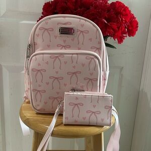 Madden Girl Pink Bow Backpack with Matching Wallet